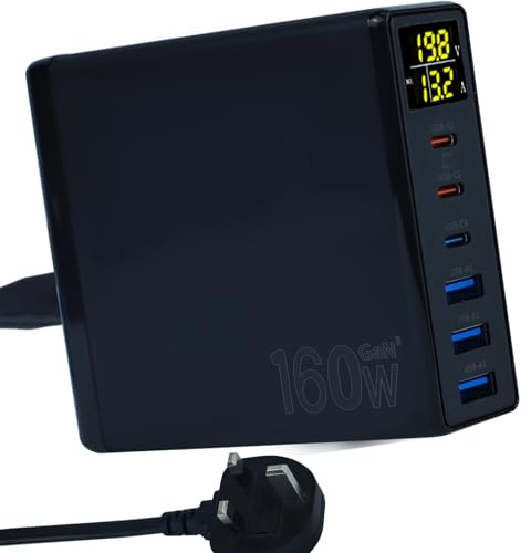 HIHOBDAY 160W 6-Port GaN Charging Station, USB Super Fast Charger Plug with Display, Compatible with iPhone Samsung Huawei Series and More (Black)