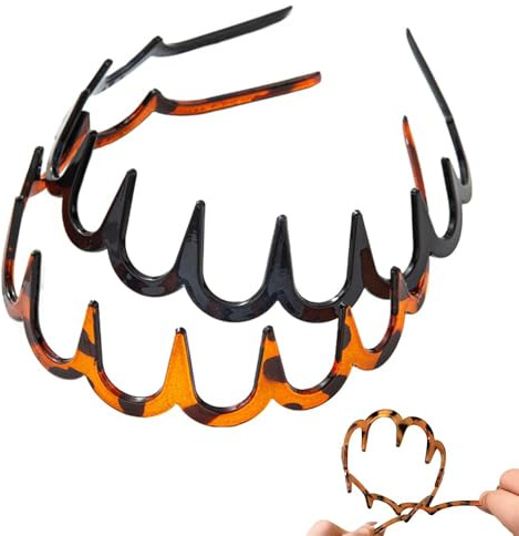 Zickzack Haarreif 2025 Haifischzahn Haarkamm Haarband Gewellte Kunststoff Stirnband Make Up Haarreif für Sport Fitness Tägliches für Damen Und Mädchen (Amber+Black)