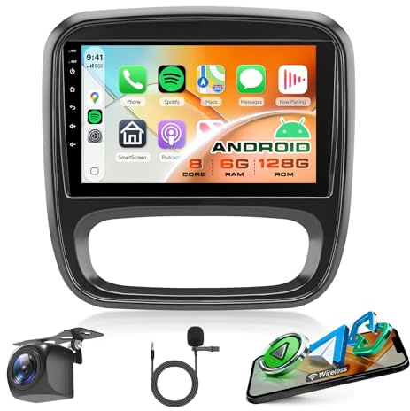 8 Core 6G+128G Android Autoradio pour Renault Trafic 3 Opel Vivaro B FIAT Talento Nissan NV300 Wireless Carplay Android Auto GPS Navi WiFi 360° Panorama 9 Pollici Radio Bluetooth FM/RDS/DSP EQ/USB/SWC