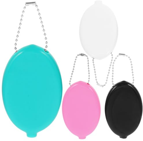 Monedero Ovalado para Monedas de PVC, con Cadena 4 Piezas | Formato Compacto y Resistente a Deformación, Almacenamiento Versátil para Viaje, Uso Unisex