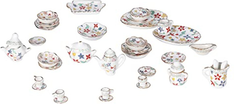 Fdit Juego de Tazas de té de Porcelana para Casa de Muñecas 1:12 con Diseño Tradicional, para Entusiastas de Las Casas de Muñecas, Material Cerámico, 40 Piezas (36 Tipo3)