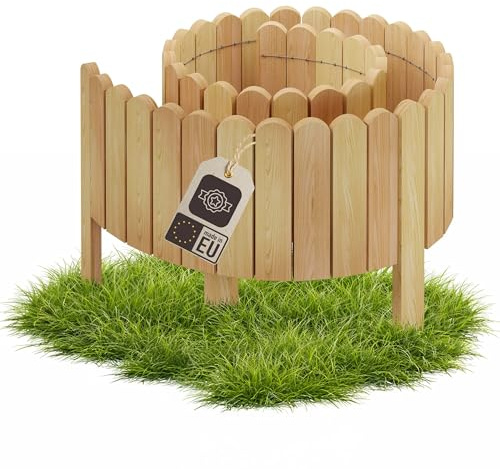 Be4Nature Staketenzaun Holz 200 cm, 30 cm hoch, Hellbraun – Beetzaun | Halbhoher Schutz gegen Ball, Hund und Kaninchen. Vormontiert, biegsam, 5 Erdspieße – naturbelassen, unlackiert