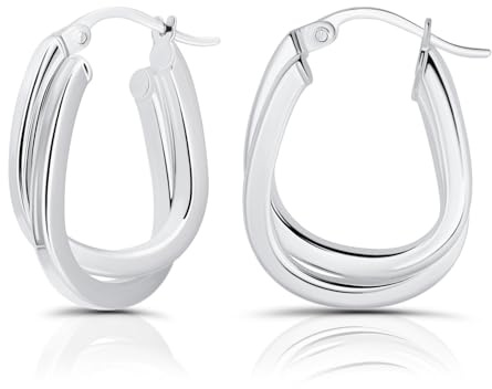 Sterling Silver Square-Tube Twisted 15mm Double Square Hoop Earrings