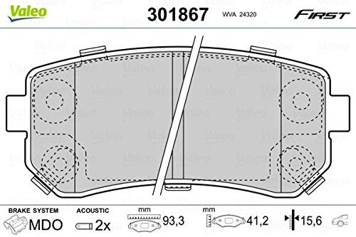 Valeo Juego de 4 Pastillas de Freno Essential 301867, Eje Trasero