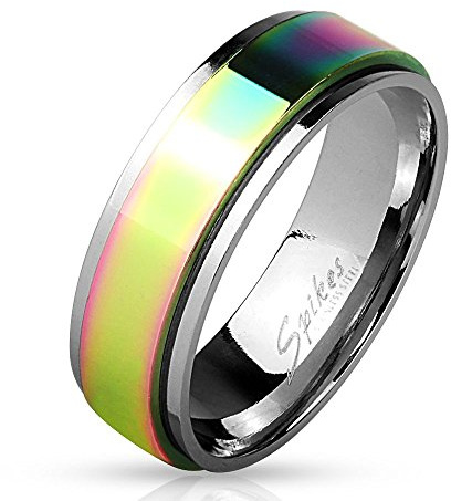 Bungsa SPINNER-RING Edelstahl Regenbogen - EDELSTAHLRING silber mit buntem, drehbarem Mittelring - SCHMUCKRING für Damen & Herren/Frau & Mann - dezenter LGBT Gay Pride Rainbow Ring