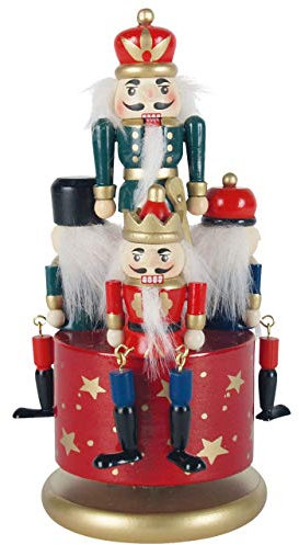 OBC Spieluhr mit Nussknackern rot 22cm, Weihnachtslied Jingle Bells/Spieldose Holz handbemalt Kunsthandwerks-Stil/Deko Advent & Weihnachten