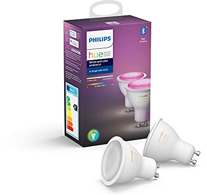 Philips Hue White & Color Ambiance GU10 Lampe Doppelpack, dimmbar, bis zu 16 Millionen Farben, steuerbar via App, kompatibel mit Amazon Alexa (Echo, Echo Dot)