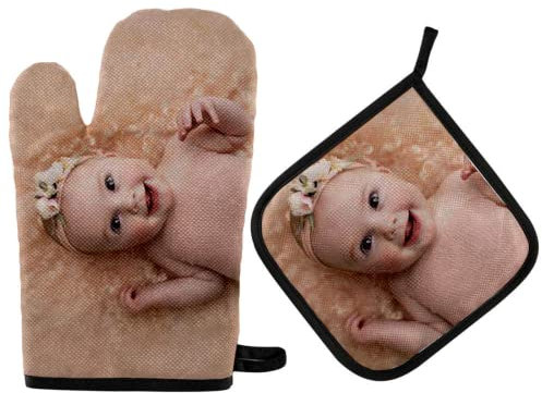guf Ofenhandschuhe, Topflappen-Set, personalisierte Ofenhandschuhe, individuelles Foto, Küche, Mikrowelle, hitzebeständig, rutschfest, flexible Ofenhandschuhe zum Backen, Kochen, Grillen, Geschenk
