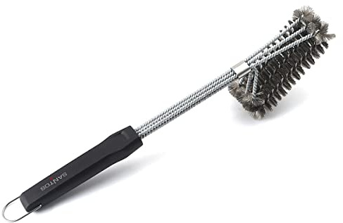 SANTOS 3-Kopf Grillbürste Edelstahl 45cm - 3-reihiger Borstenkopf -gegen hartnäckige Verschmutzungen - Reinigung von Holzkohle-, Elektro- & Gasgrills