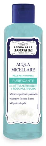 Acqua alle Rose, Acqua Micellare Purificante, Attivi Astringenti di Rosa Multiflora, Indicata per Pelli Miste o Grasse con Imperfezioni, Proprietà Antiossidanti e Purificanti, Uso Quotidiano, 200ml