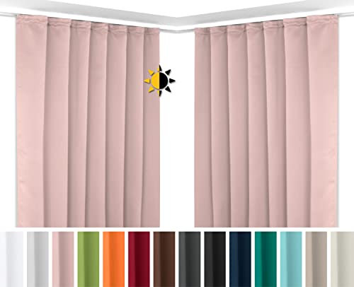 BEAUTEX 2er Set Kräuselband Verdunkelungsvorhang mit U-Band, Gardinen abdunkelnd und Blickdicht (B=140 cm, H=145 cm, Altrosa)