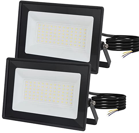 Mille Lucciole 2 Stück 50W LED Strahler Außen,5000LM Superhell Außenstrahler IP65 Wasserdicht Fluter 6500K Kaltweiß Scheinwerfer,LED Strahler für Hinterhof,Garage,Garten,Keine Bewegungsmelder【Schwarz】