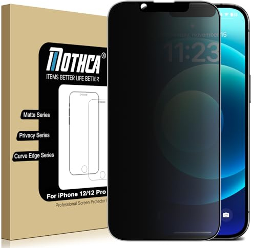 Mothca Matte 25° Blickschutz Schutzfolie für iPhone 12/12 Pro (6,1 Zoll), Sichtschutzfolie aus 9H-Hartglas mit Full Coverage & Montagerahmen, Anti-Fingerabdruck (1 Stück)