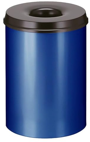 PROREGAL Selbstlöschender Papierkorb & Abfallsammler aus Metall | 30 Liter, HxØ 47x33,5cm | Blau, Kopfteil Schwarz