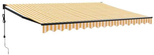 vidaXL Markise, Sonnenmarkise mit Kurbel Automatisch, Gelenkarmmarkise für Terrasse Balkon, Sonnenschutz Terrassenmarkise Balkonmarkise, Gelb Weiß 4,5x3m