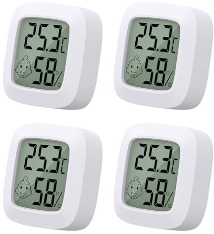 4 Pack Room Thermometer, Indoor Thermometer Hygrometer Digital Humidity Gauge with Temperature Humidity Monitor for House, Office, Greenhouse, Home, Garden