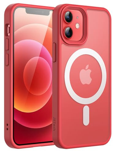 JETech Magnetic Case for iPhone 12 Mini 5.4-Inch Compatible with MagSafe, Translucent Matte Back Slim Shockproof Phone Cover (Red)