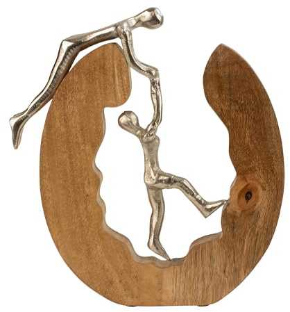 Lifestyle & More Skulptur Dekofigur Kletterndes Paar aus Metall Silber in Ring aus Holz 28x31 cm