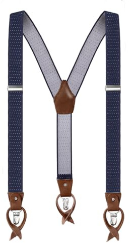 Anshili Herren Hosenträger mit 3 Clips 6 Knopfloch Y-Form - 3.5 cm Breit (Blau)