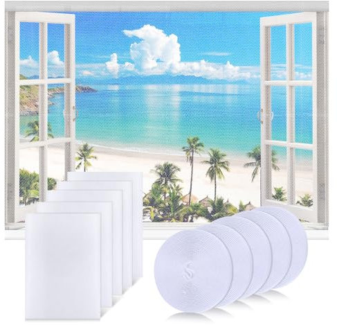 5Stk Fliegengitter Fenster, Fliegengitter Zuschneidbar 130x150cm, Selbstklebend Insektenschutz Fenster mit 5 Rollen Klebeband, Fliegennetz Fenster, Hohe Dichte Mückengitter, Insektenschutz für Fenster
