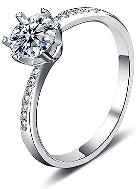 KnSam Trauringe Weißgold 18 Karat Au750, 1ct Labor Erstellt Diamant Diamantring Klassiker Rund Design, 18K Gold Partnerringe Echt Gold für Damen, Gr.47 (15.0)