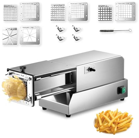 Coupe-frites commercial, coupe-pommes de terre électrique 200 W, machine professionnelle de coupe-frites de pommes de terre de 8, 10, 12 mm et 8 coins, coupe-légumes électrique, coupe-frites en acier