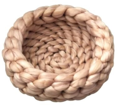 TMAOZW Weiches, rundes Hundebett for Hauskatzen, handgefertigt, gehäkelt, dickes Garn, klobiges Haustierkissen, geeignet for Katzen oder kleine Hunde(Khaki,40cm)