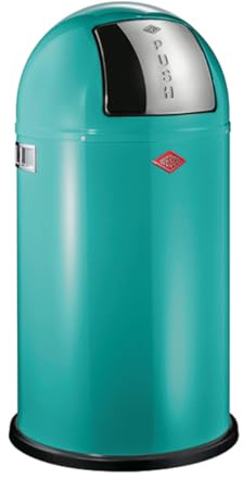 Wesco Poubelle Pushboy de couleur turquoise, tôle d'acier revêtue par pulvérisation, volume de 50 litres, grand rabat en acier inoxydable, récipient intérieur amovible
