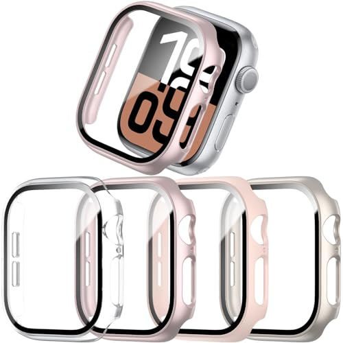 JZK 4-Stück Schutzhülle für Apple Watch Series 11 (2025)/Series 10 42mm, Hart PC Ultradünne Gehäuse Hülle Eingebaut Kratzfest Gehärtetes Glas Schutzfolie für iWatch Series 11/10 42mm