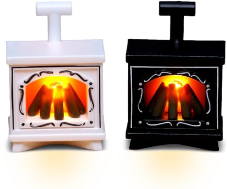 2Pcs Wichtel Kamin mit Licht,Miniatur Wichtel Zubehör Weihnachten, Wichtel Ofen Wichteltür und Puppenhaus Deko, Beleuchtung Puppenhaus Kamin, Krippenzubehör Miniatur Kamin