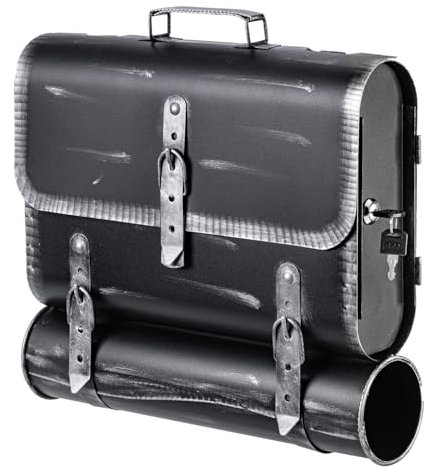 BRIEFKASTEN Handarbeit Antik Kupfer - Silber - Bronze - Gold Look Tasche Ranzen Zeitungsrolle Farbe: Schwarz-Silber | Entnahme: Rechts