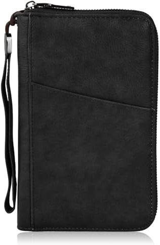 Amexo Reisepass Tasche Reisepass Organizer Dokumenten Reiseorganizer Familie Reiseorganizer mit RFID-Blocker für Damen und Herren Kreditkarten Ausweis und Reisedokumente (Schwarz)