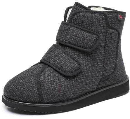 sekiueo Bottes Diabétiques Hommes Femmes Bottines d'hiver À Coupe Large avec Sangle Réglable Chaudes Antidérapantes pour Chaussures D'intérieur Et D'extérieur pour Pieds Gonflés,Gris,41 EU