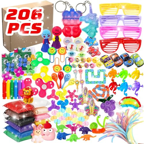 SUNXBUK Pochette Surprise Anniversaire Enfant,206 Pcs Jouets Cadeau Anniversaire Enfants,Party Favors Cadeaux Enfant,Classe Scolaire Prix du Trésor,Stuffers Noël,pour Fille Garçon