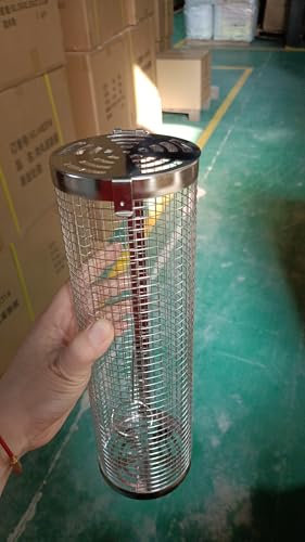 BBQ Grill Basket(2PCS), Removable Wooden Handle, 304 Stainless Steel, Rolling BBQ Grilling Accessories Tools for Vegetables Meat Sea Food, Outdoor Camping Grilling, Birthday Gifts for Men Husband