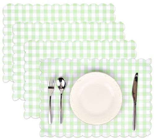 GORGECRAFT 4pz Tovagliette A Quadri di Bufalo Verde 46x31cm Tovagliette Impermeabili in PVC Tovagliette Isolanti Termiche Decorazione Doppio Strato per Tavoli da Pranzo da Cucina Fattoria Festa