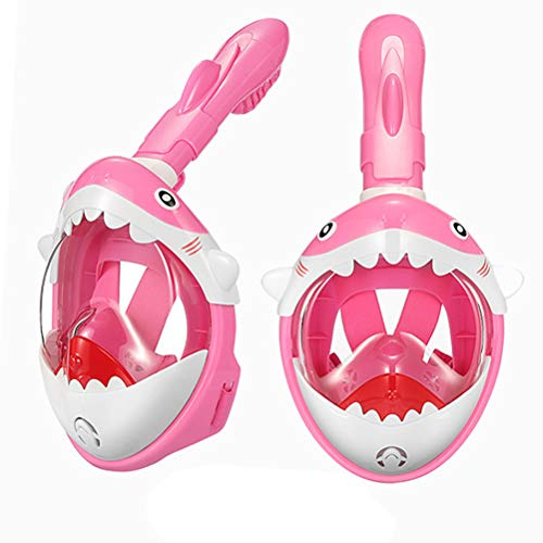 Full Ansikts Snorkelmask, Barn Snorkel Set Andningssystem Vikbart 180 Graders Panoramautsikt Snorkelmask för Barn (Rosa)