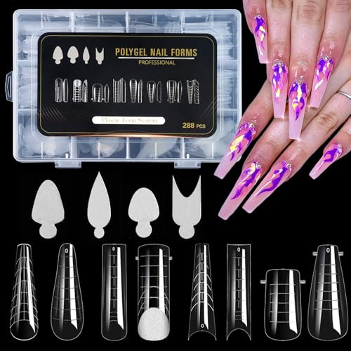JSRQT 288 Pièces Faux Ongles Conseils de Extension，Système De Formes D'ongles Doubles ,Acrygel Faux Ongles Capsule,Nail d'extension Kit ,Échelle de 8 Styles et 12 Tailles