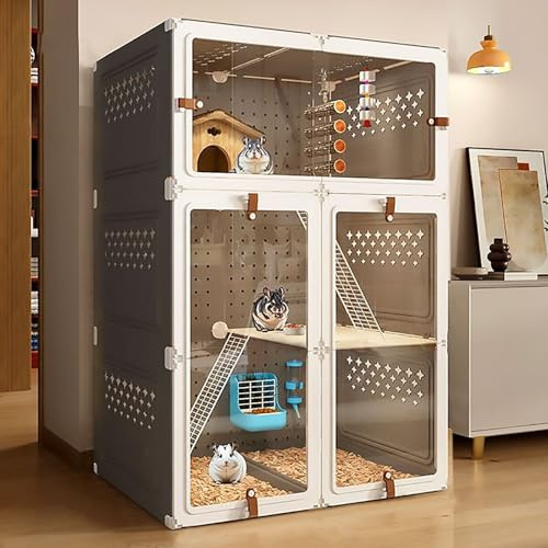 Chinchilla-Käfig, transparent, Eichhörnchen-Villa, extra großer belüfteter Lebensraum (70 x 45 x 70 cm) für Spaß und Komfort