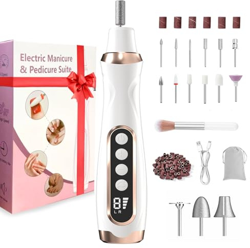 XunmotorYao Fresa per Unghie Professionale 20000 RPM Cordless Manicure Elettrico e Pedicure Set 15 in 1 Lima Elettrica per Unghie Senza Fili USB Manicure e Pedicure Elettrico per Casa Salone Bianco