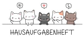 Hausaufgabenheft mit niedlichen Katzen: süße Kawaii Kätzchen auf weißem Hintergrund, ca. A5, für 1 komplettes Schuljahr