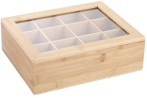 LDHHYH Wooden Tea Box, 12 Compartment Tea Bag Organizer, Tea Bag Holder, Tea Chest Container for Tea Bags, Sugar, Coffee Pods