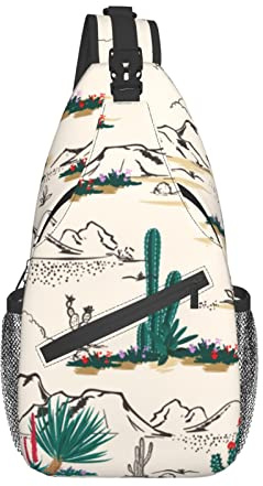 Schultertasche Wüste Mit Grünem Cactus Slingtasche Verstellbarer Rucksackgurt Leichte Sling Schulter Rucksäcke, Für Reisen, Radfahren, Wandern