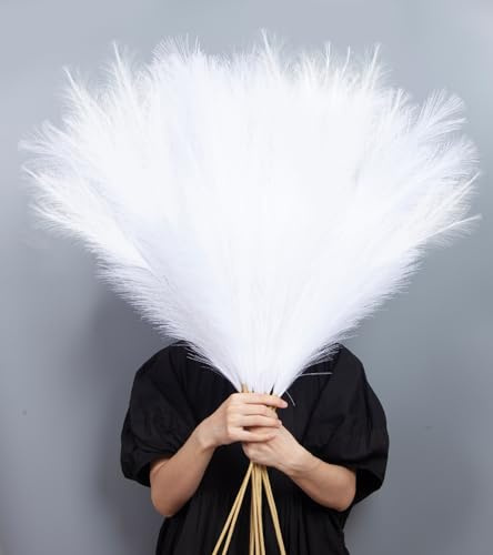 MUUNC 9 Pcs 45 Tall Pampas Grass White Decor, Long Stem Artificial Flower Floor Vase Large Faux Floral Pompas Fake Plants Dried Bouquet Arrangement Vase Filler for Boho Home Wedding Decoration