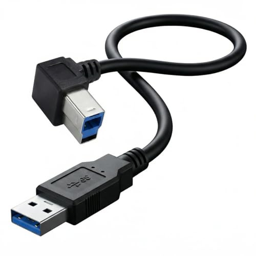 HTGuoji 90 Degree Angled USB 3.0 Printer Cable (50cm) | USB Type A Male To Type B Male Printer Scanner Cord for Hard Disk Drive,Printers,Scanner,USB Hub,Monitor and More (Left)