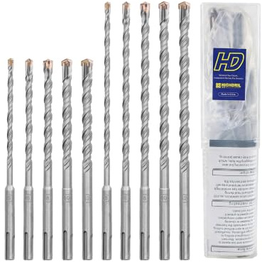 HIGHDRIL Juego de Brocas SDS Plus - 10 piezas 5/6/8/10/12mm (Largo 160/210 mm) con Punta de Carburo, Brocas para Martillo Perforador para Hormigón, Ladrillo, Piedra y Granito