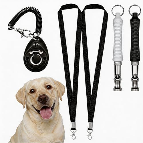 Foverin Professionelle Ultraschall-Hundetrainingspfeife, 2 Stück mit 1 Klicker, einstellbare Frequenz, leise, Distanzstopp-Bellen, schwarz