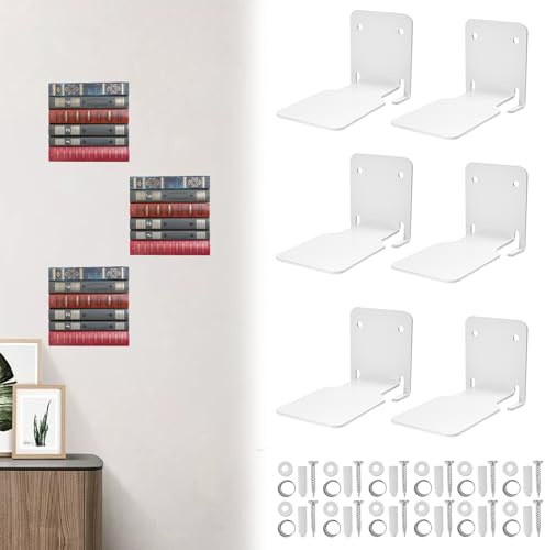 ZXBBTZ 6 Stück Unsichtbares Bücherregal Wand Schwebendes Bücherregal mit Metallstruktur Bücher Regal Wandregal für Bücher Floating Bookshelf für Wohnzimmer Schlafzimmer Büro Buchhalter Wand Weiß