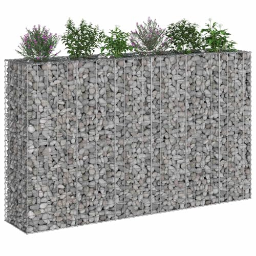 vidaXL Gabionen Hochbeet 3 pcs Silber 250 x 50 x 150 cm, Garten, Rechteckig, Klassisch, Langlebig, Sichtschutzpaneele, Außenschutz, Grundstücksabgrenzung, Grenze, Außenbereich