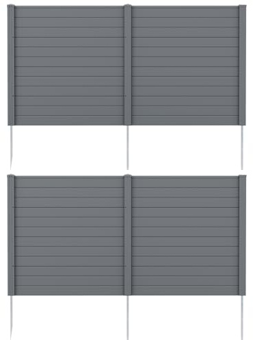 GYMAX Lot de 4 Panneaux Brise Vue Extérieur 123cm avec Piquets de Sol Métalliques, Clôture de Jardin Patio Arrière-cour pour Intimité de Climatiseur, Poubelles, Montage sans Creuser (Gris)